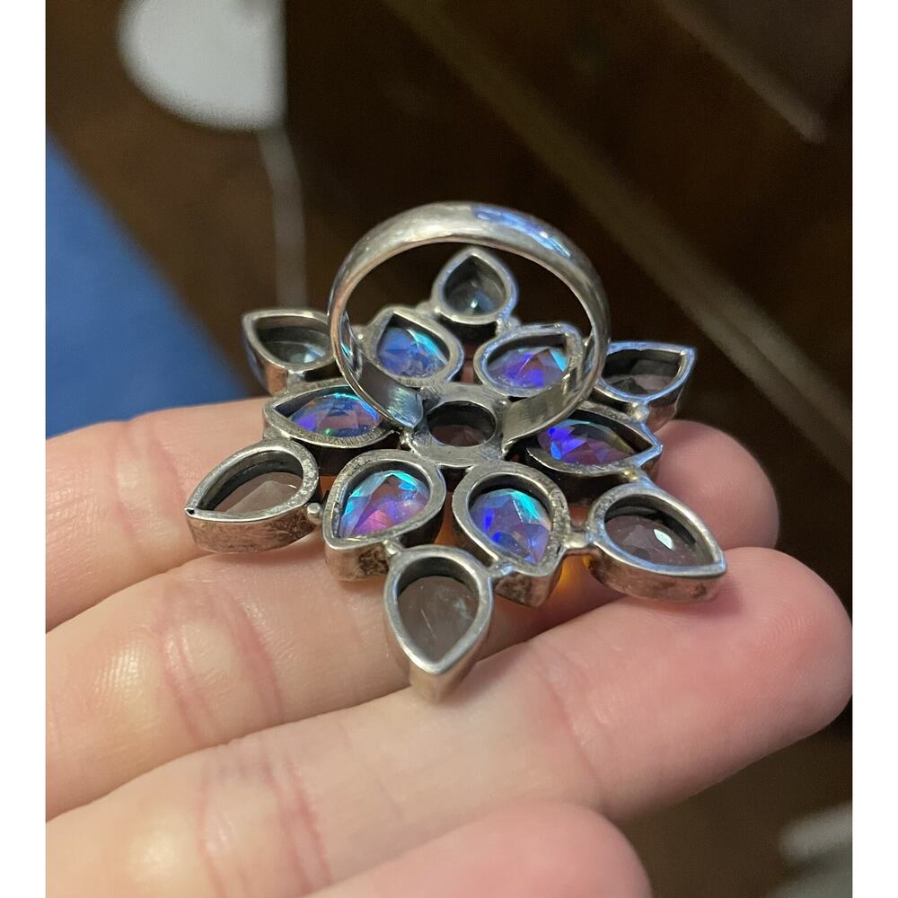 Native Sw Sterling Faceted Multi-stone Blue Green Rainbow Borealis Cluster Ring - Picture 12 of 12